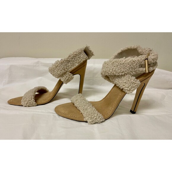 GOOD AMERICAN Faux Shearling Ankle Strap Sandals, Sz 10.5 - Picture 5 of 10